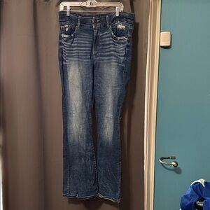 BKE Distressed Blue Flare Jeans